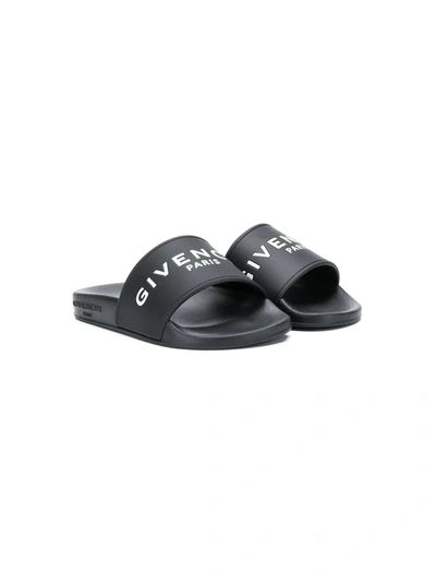 Givenchy Kids' Logo Embossed Slide Sandal In 09b Black