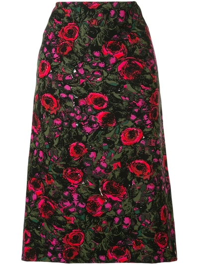 Marni Floral Print Straight-fit Skirt In Green