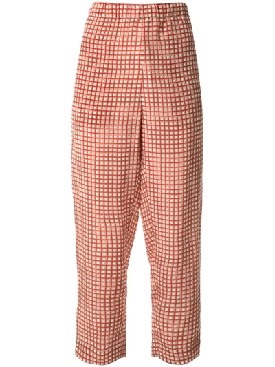 Marni Checked Cropped Trousers In Red