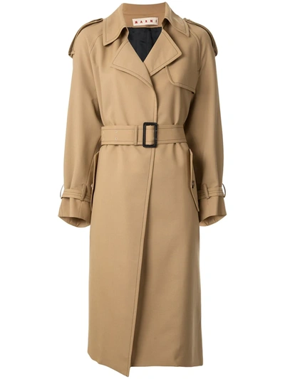 Marni Contrast Stitch Detail Trench Coat In Brown