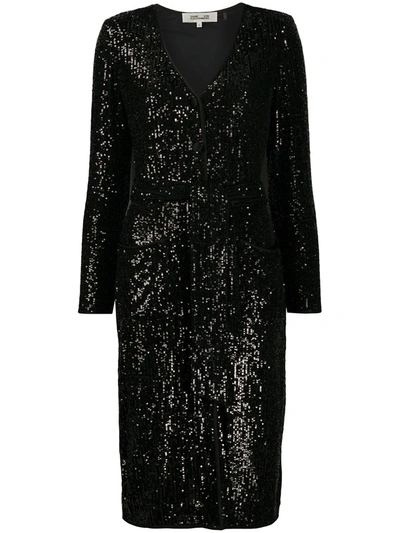Diane Von Furstenberg Melina Sequined Cocktail Dress In Black