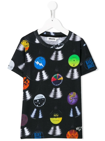 Molo Kids' Record Print T-shirt In Black