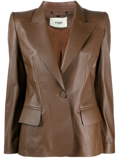 Fendi Single-breasted Leather Blazer In Brown