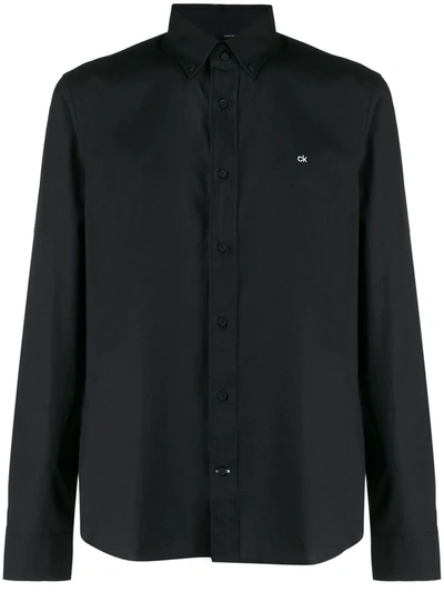 Calvin Klein Logo Embroidered Button-down Shirt In Black