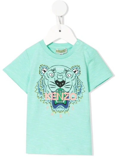 Kenzo Babies' Tiger Logo Cotton-blend T-shirt In Green