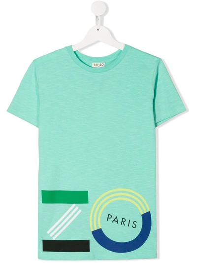 Kenzo Teen Paris Logo T-shirt In Green