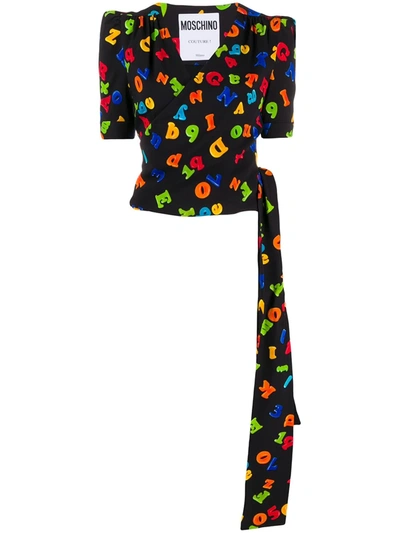 Moschino Letters Print Wrap Top In Multi