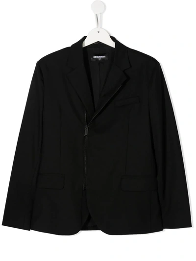 Dsquared2 Kids' Zip-front Blazer Jacket In Black