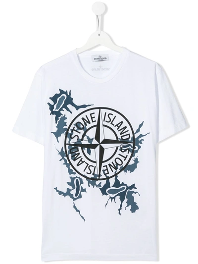 Stone Island Junior Teen Graphic-print Branded T-shirt In White