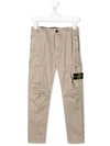 Stone Island Junior Kids' Logo-patch Slim-fit Cargo Trousers In Sabbia