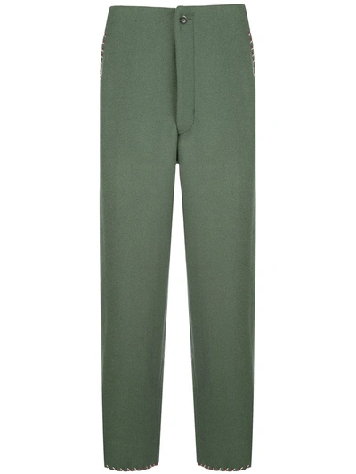 Bode Stitch Detail Straight Leg Trousers In Green