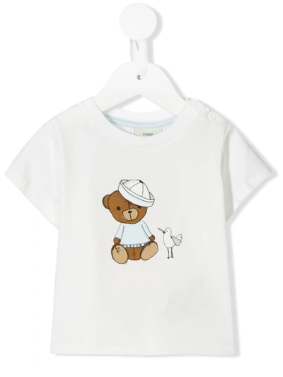 Fendi Babies' White And Pink T-shirt With Frontal Press In Panna