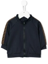 Fendi Babies' Zipped Up Ff Motif Jacket In Blue