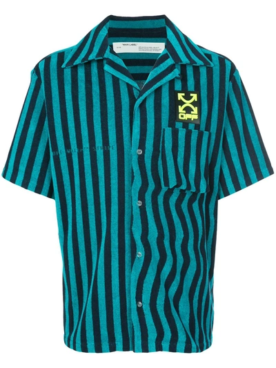 Off-white Logo Patch Striped Shirt In Blue