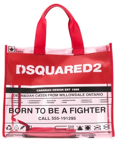 Dsquared2 Logo Detail Transparent Tote Bag In Red