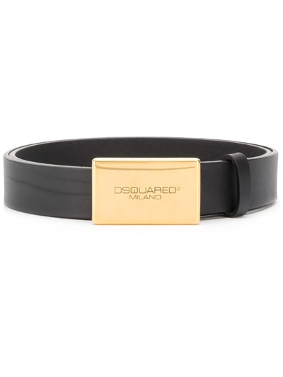 Dsquared2 Engraved Logo Buckle Belt In Black