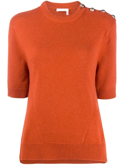 Chloé Cashmere Buttoned Shoulders Top In Orange