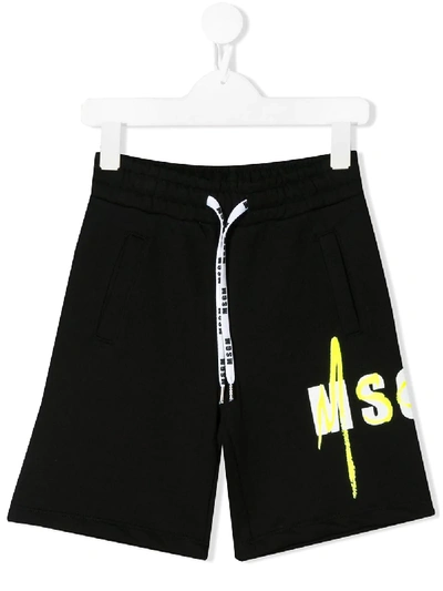 Msgm Teen Logo Print Track Shorts In Black
