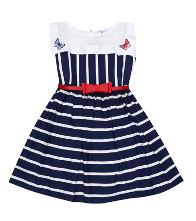 Monnalisa Kids' Striped-print Sleeveless Dress In Blue + White