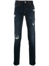 Philipp Plein Distressed Finish Straight Jeans In Blue