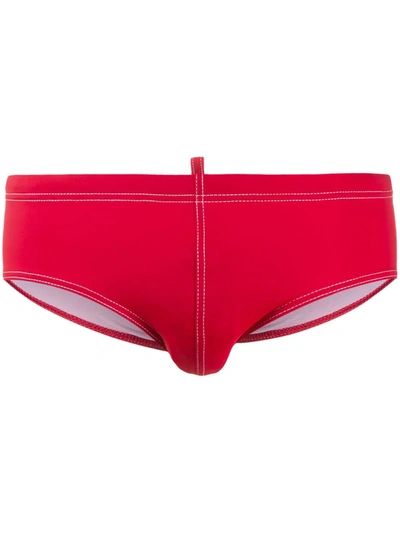 Dsquared2 Red Swimming Trunks With Rear Maple Leaf Print