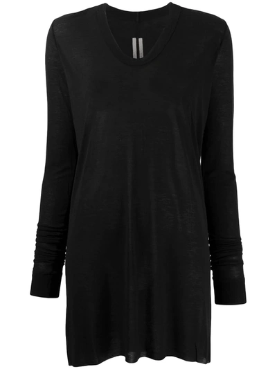 Rick Owens Sheer Longline Jersey Top In Black