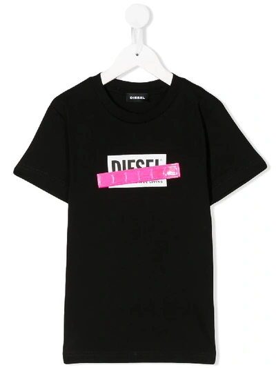 Diesel Teen Tape Detail Logo T-shirt In Black