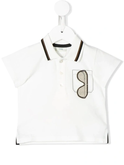 Fendi Babies' Sunglasses Patch Polo Shirt In White