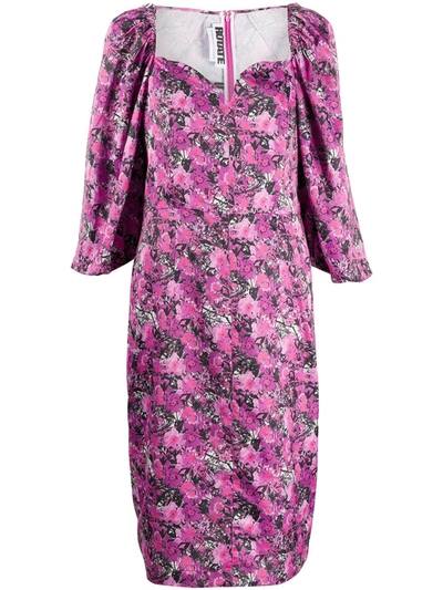 Rotate Birger Christensen Floral-print Puff-sleeves Dress In Pink