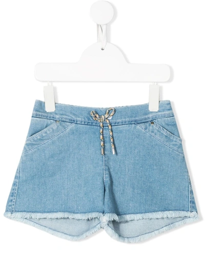 Chloé Teen Drawstring Waist Denim Shorts In Blue