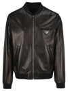 Prada Reversible Leather Bomber Jacket In Black