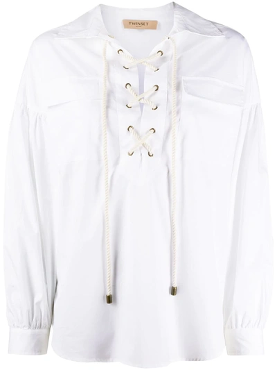 Twinset Lace-up Loose-fit Blouse In White