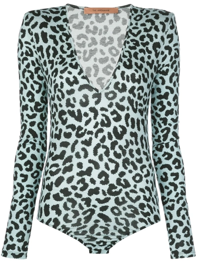 Andamane Structured-shoulder Leopard-print Bodysuit In Blue