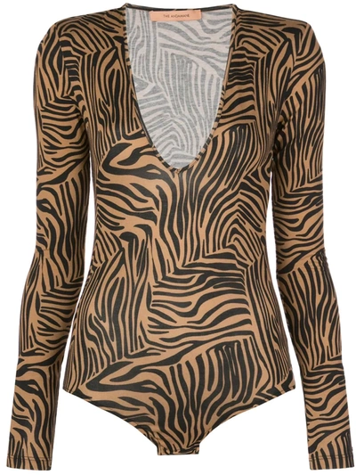 Andamane Structured-shoulder Tiger-print Bodysuit In Zebra Sand