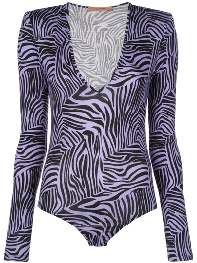 Andamane Structured-shoulder Tiger-print Bodysuit In Purple