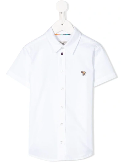 Paul Smith Junior Teen Zebra Patch Cotton Shirt In White