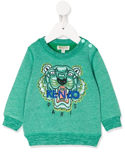 Kenzo Babies' Embroidered Tiger Logo Sweatshirt In Green