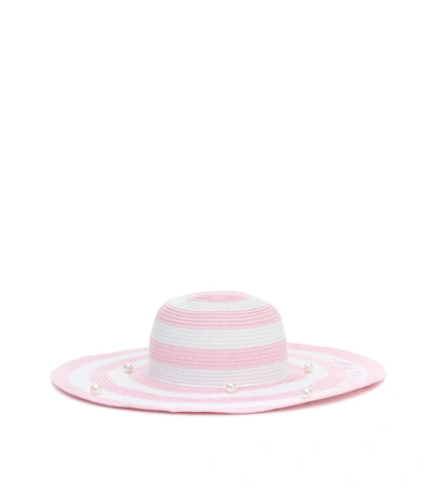 Monnalisa Kids' Crystal-embellished Striped Sun Hat In Beige