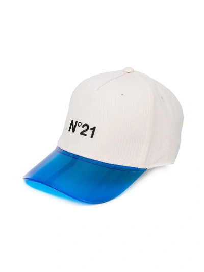 N°21 Kids' Contrasting-visor Logo Cap In White