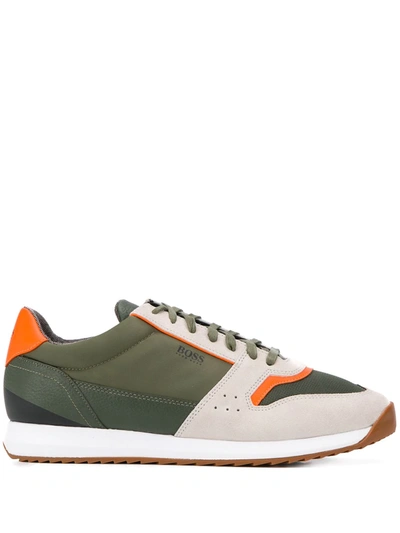 Hugo Boss Colour-block Low-top Sneakers In Green