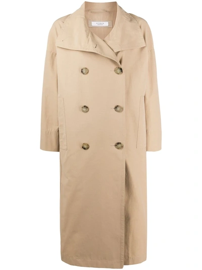Peserico Double-breasted Trench Coat In Brown