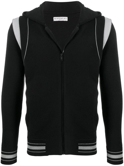 Givenchy Logo Hooded Knit Bomber Jacket In Black