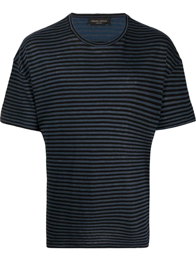 Roberto Collina Stripe Print T-shirt In Black