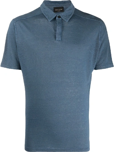 Roberto Collina Burn-out Polo Shirt In Blue