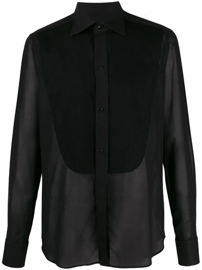 Canali Sheer Front-bib Shirt In Black