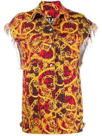 Versace Jeans Couture Baroque Leopard-print Gilet In Yellow