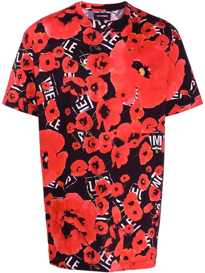 Les Hommes Floral-print Cotton T-shirt In Red