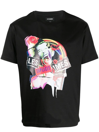 Les Hommes Graphic-print Cotton T-shirt In Black