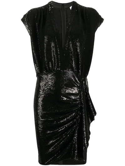 Iro Sequin Draped Fitted Dress In Black