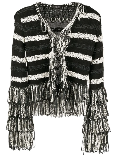 Balmain Fringed Striped Jacket In Black